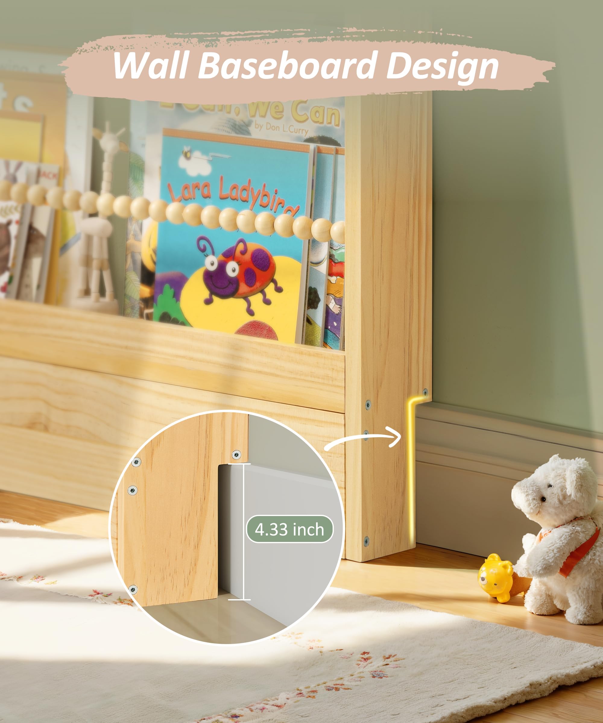 Kids Bookshelf Wall Mount 3 Tier Natural Wood