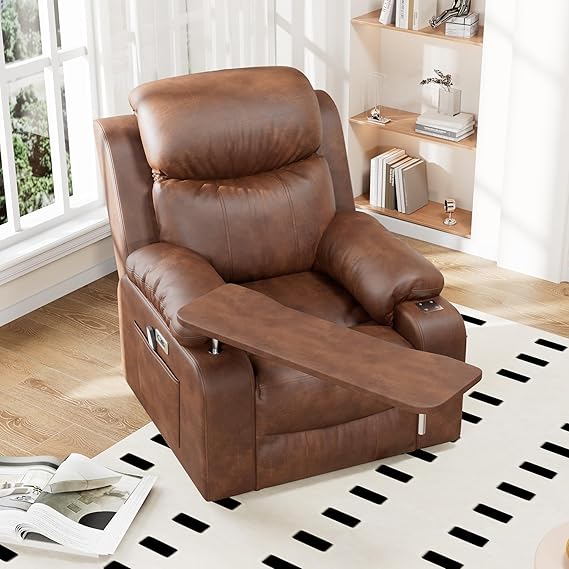 Recliner Chair with Rotating Table, Nursery Reclining Sofa Chair