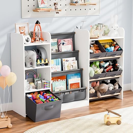 Kids Toy Book Storage Organizer - Large Bookshelf with 7
