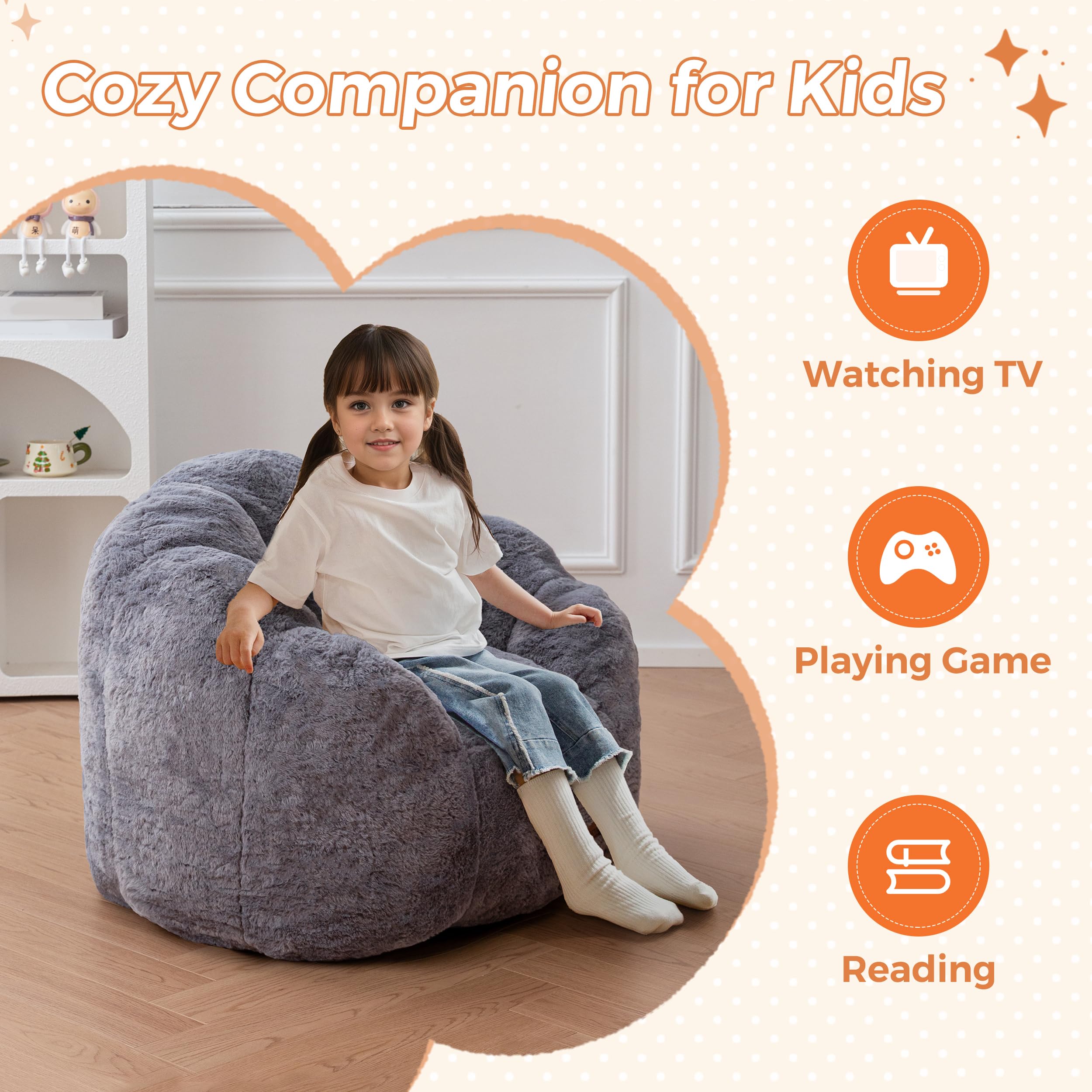 Floral Shaped Kids Bean Bag Chair with Petal Backrest