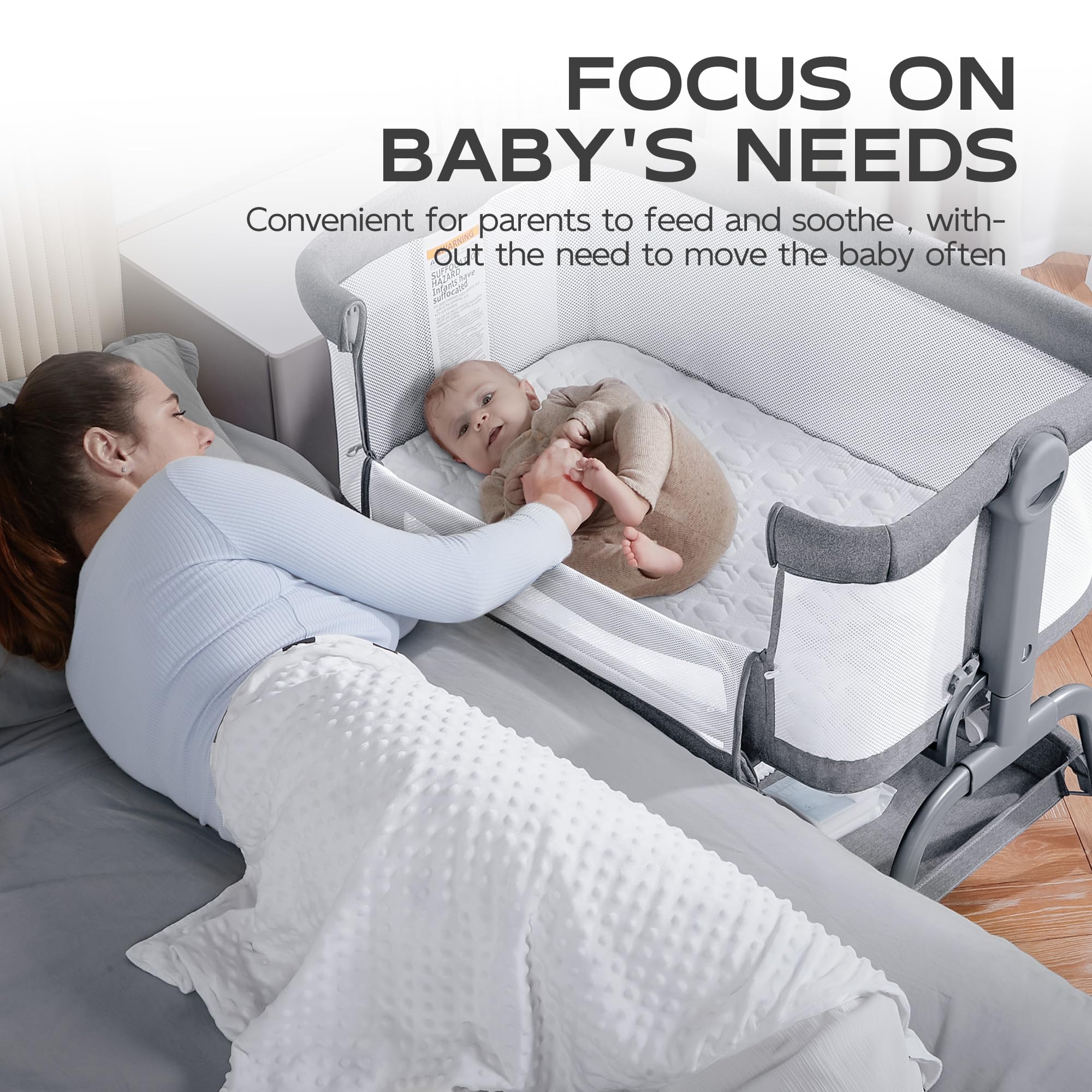 3-in-1 Baby Bassinet Bedside Sleeper with Adjustable Height