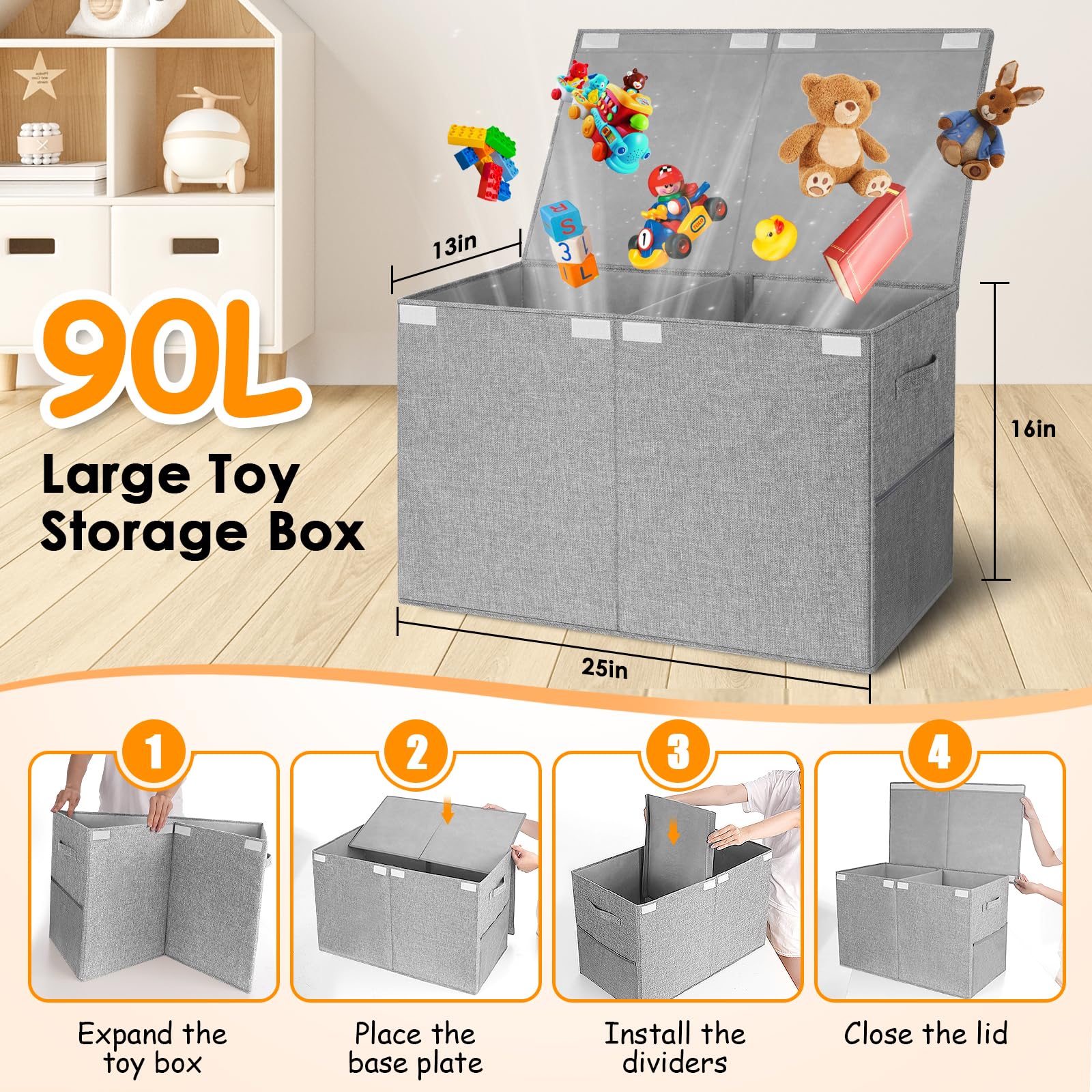 Large Toy Storage Box with Lid for Kids