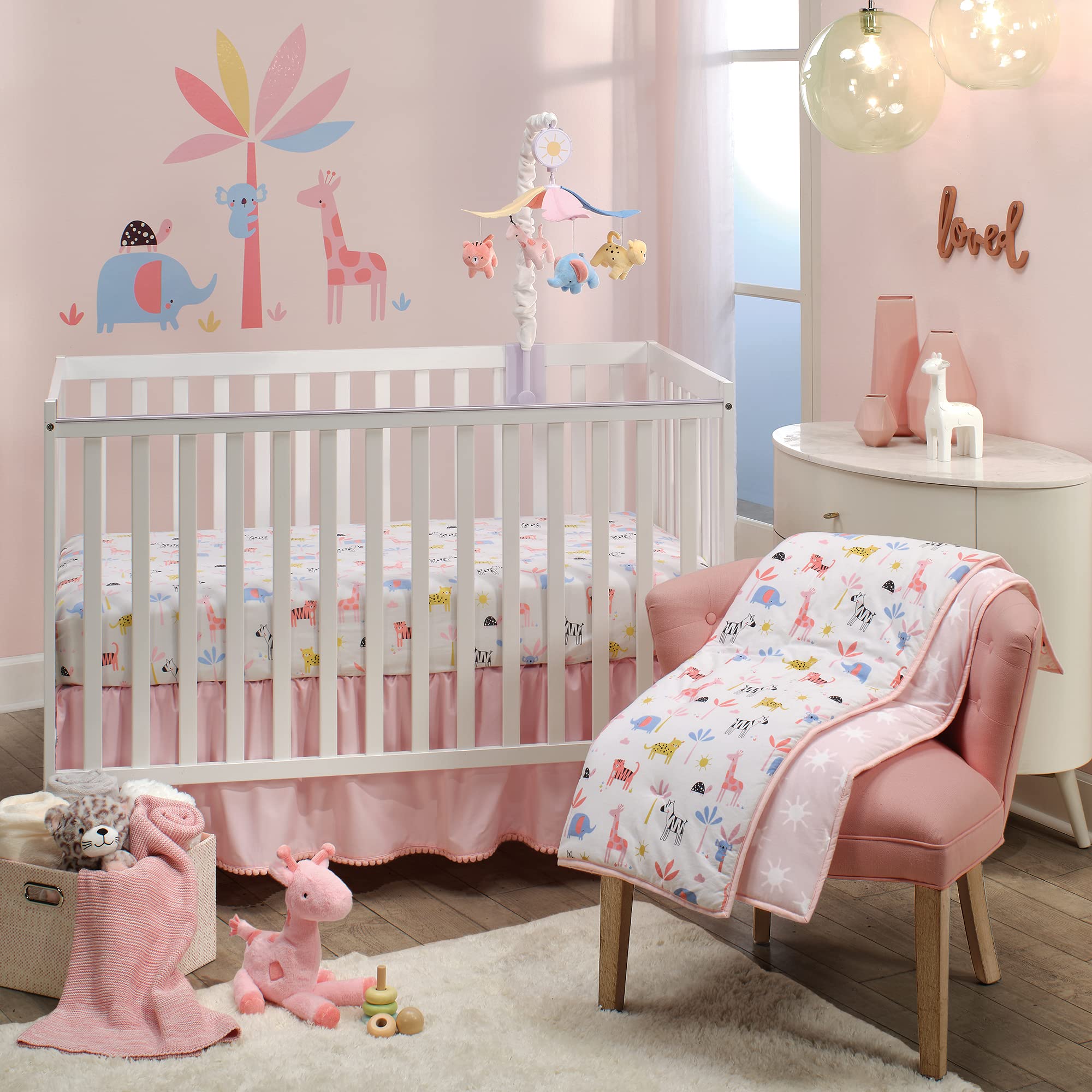 5-Piece Crib Bedding Set - Pastel Safari Animals