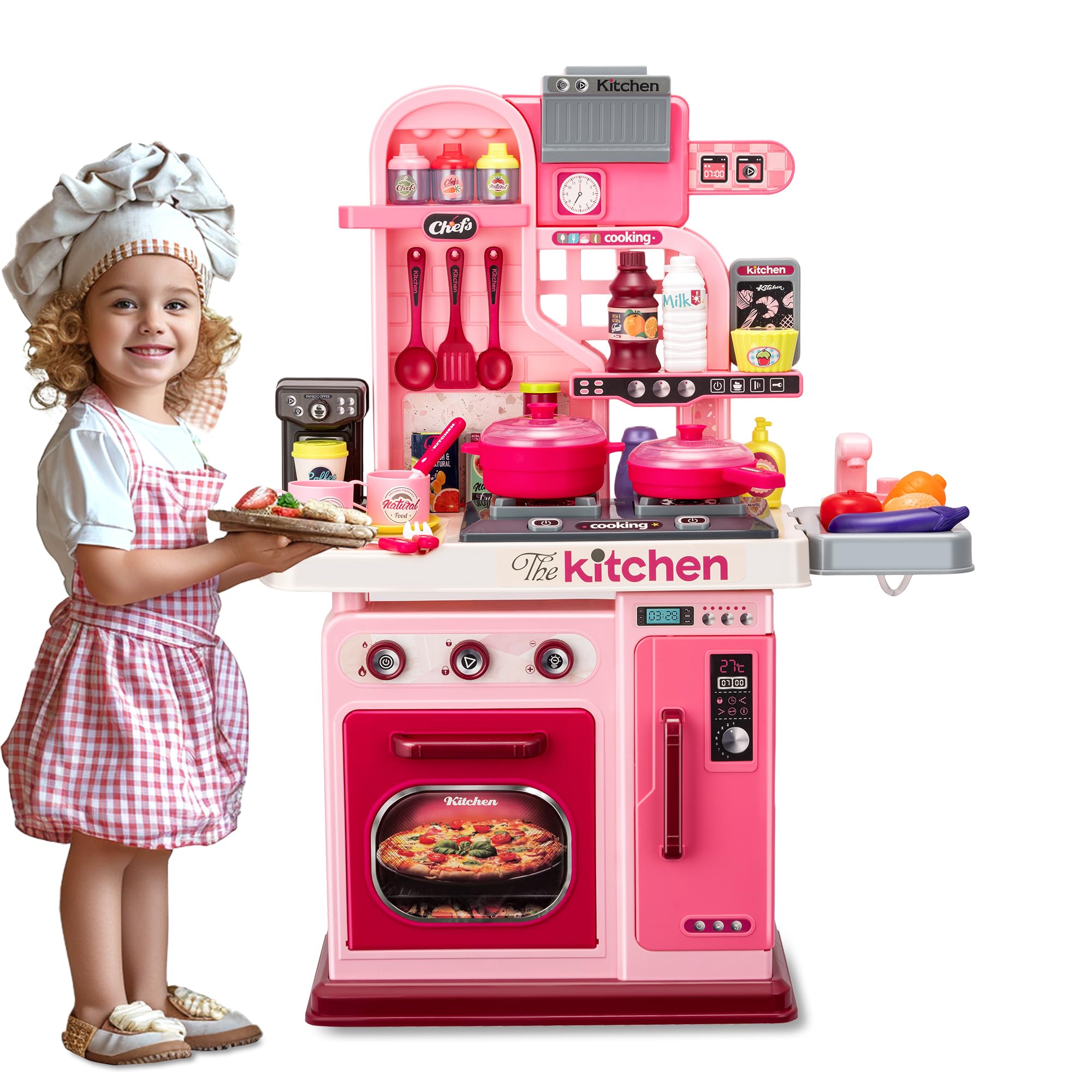 Kids Kitchen Playset-53pcs Cooking Stove,Paly Sink,Oven,Kitchen Toys with Realistic