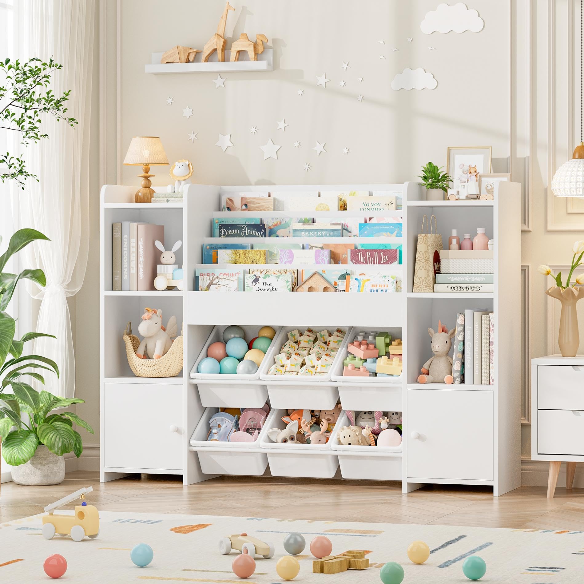 Kids Toy Storage Organizer with Bookshelf and Bins