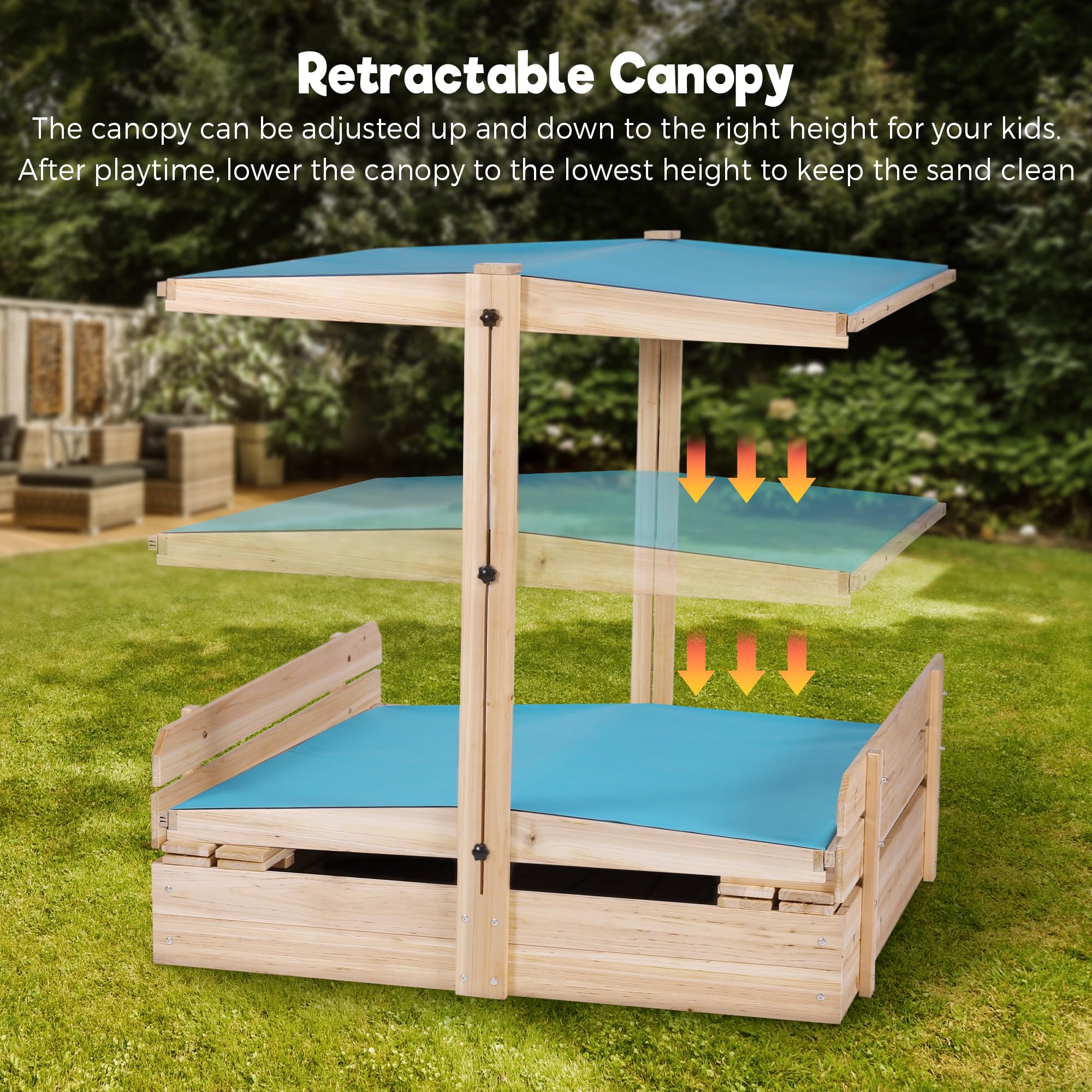 Wooden Sandbox with Retractable Canopy