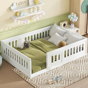 Full Size Montessori Floor Bed with High Fence and Door