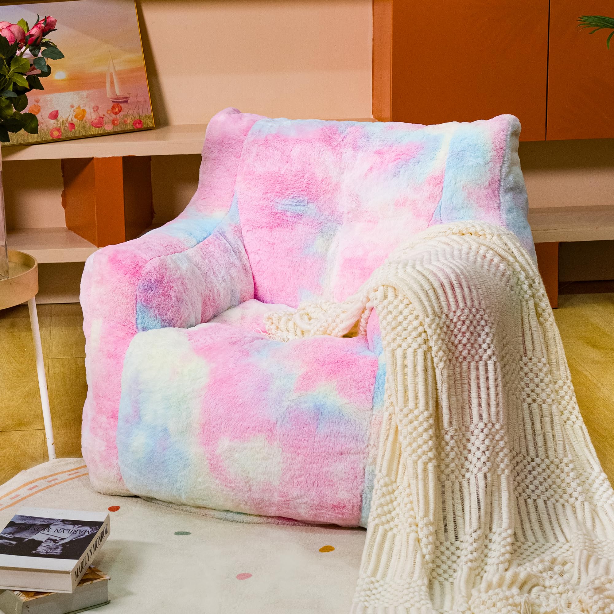 LinkRomat Bean Bag Chair with Filling, Faux Fur Comfy BeanBag Chairs for Teens