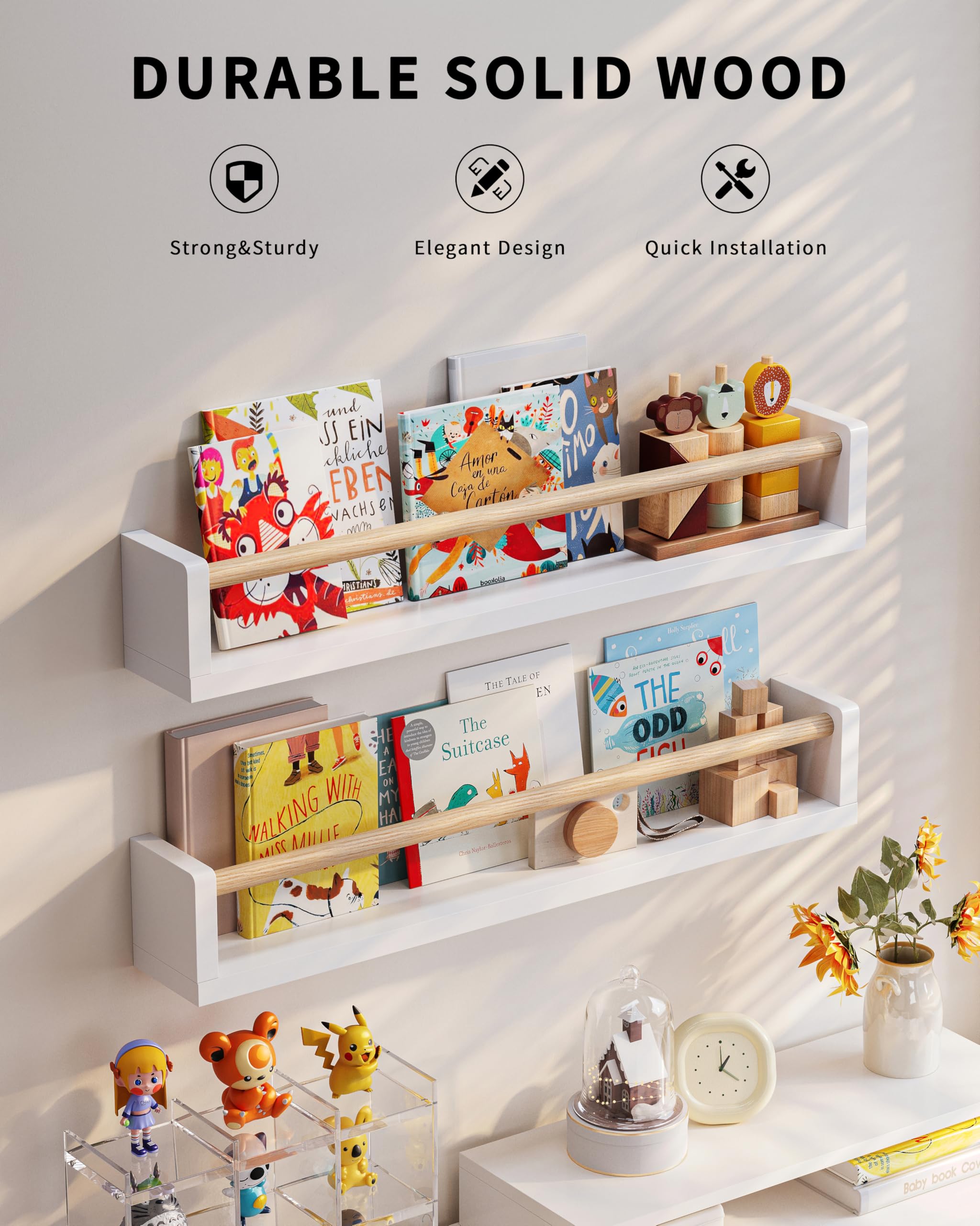 Wall-Mounted Nursery Bookshelves 4-Pack White Wood 23 Inches