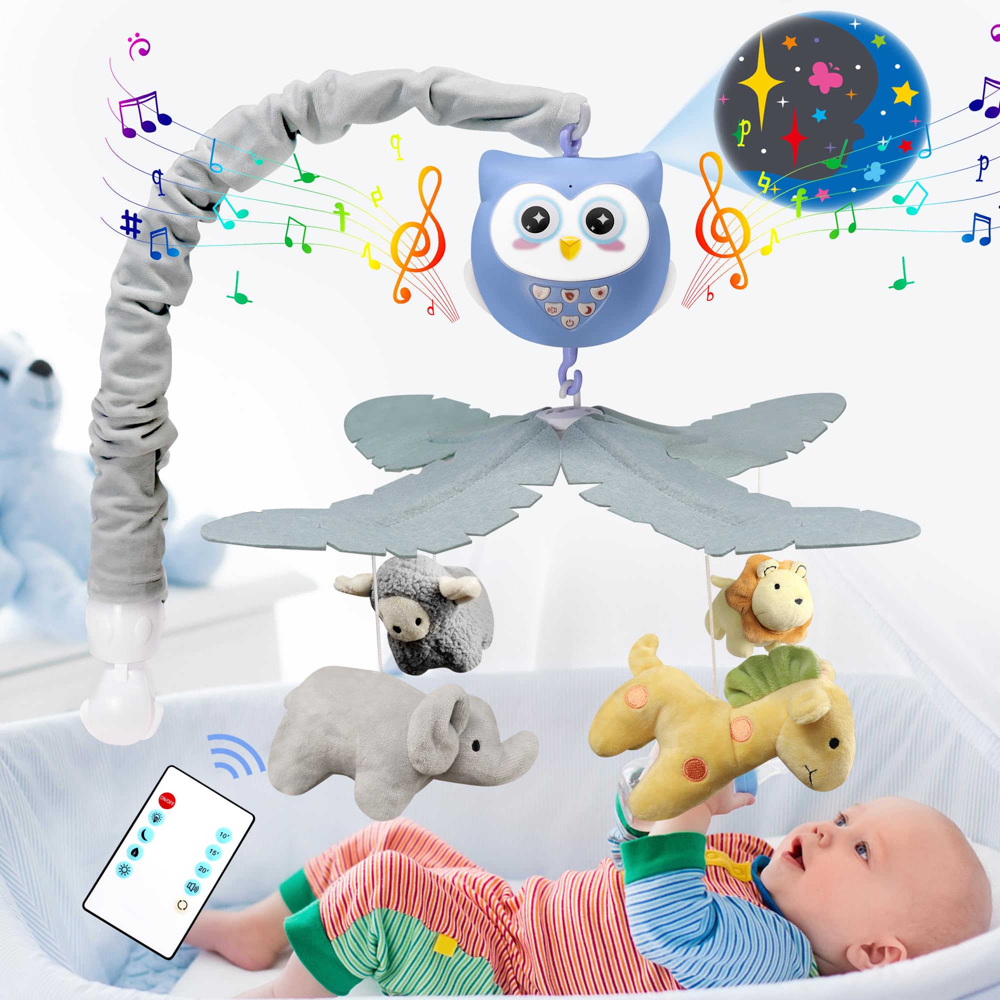Baby Crib Mobile with Music and Lights for Boys Musical Mobile Animals for Crib Bassinet
