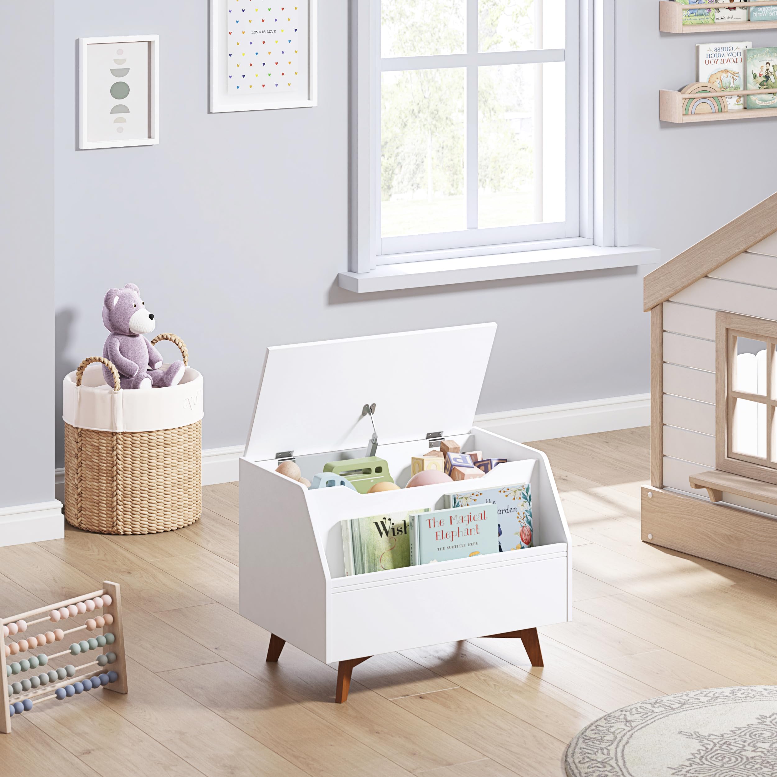 Kids Toy Box, Wooden Toy Chest, Kids Storage Organizer Bench