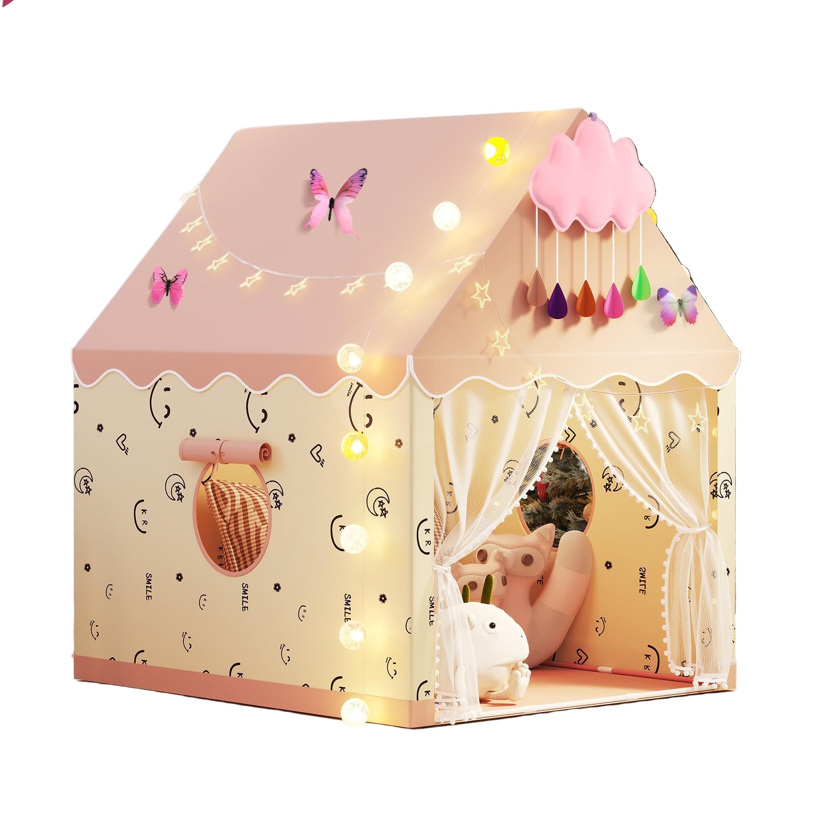 Kids Play Tent, Princess Tent Indoor Playhouse Set with Star Lights, Ball Lights