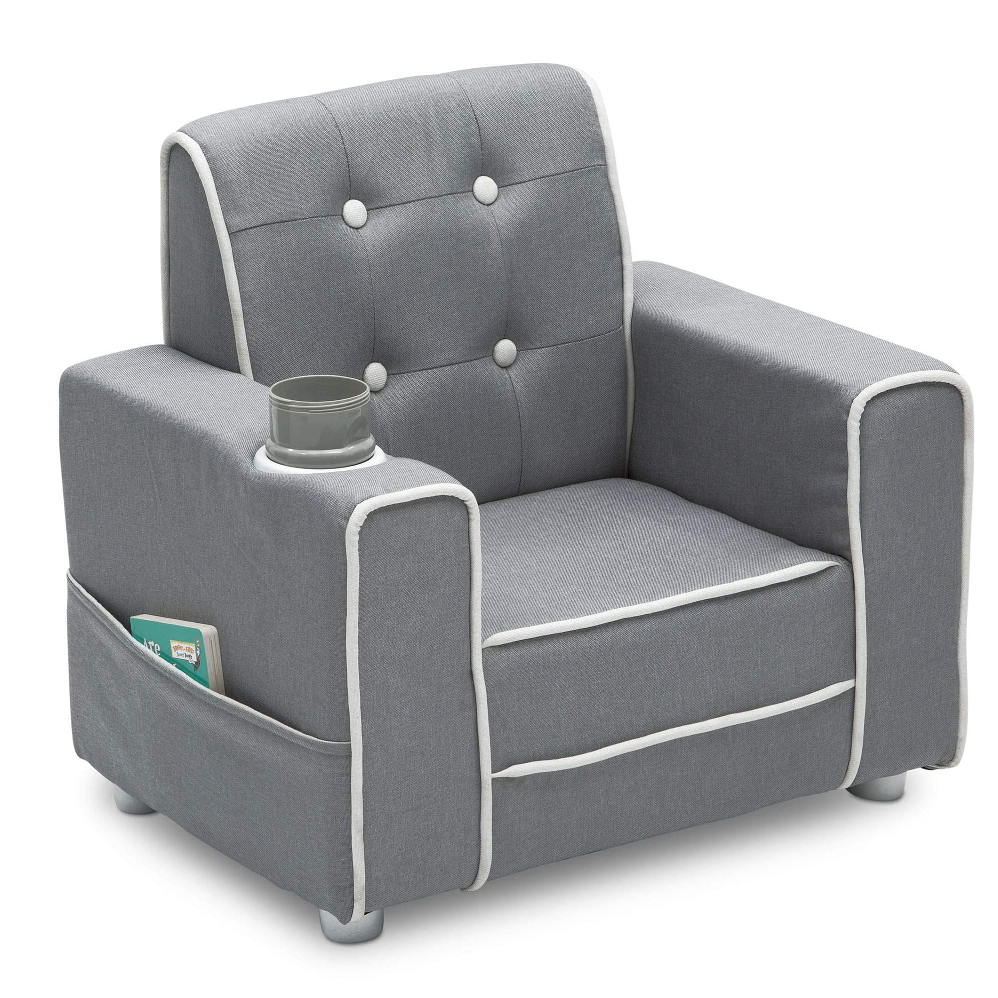 Chelsea Kids Upholstered Chair with Cup Holder, Soft Grey