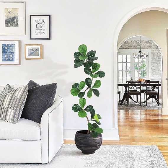 Fiddle Leaf Fig Artificial Tree with White Planter,7ft Faux Plants Indoor