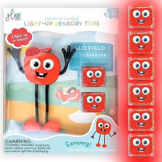 Water-Activated Bath Toy with 6 Reusable Light-Up Cubes for Sensory Play (Party Pal)