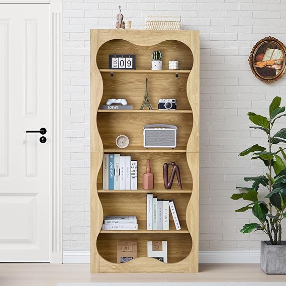 71" Tall Bookshelf, 6 Tier Large Wooden Book