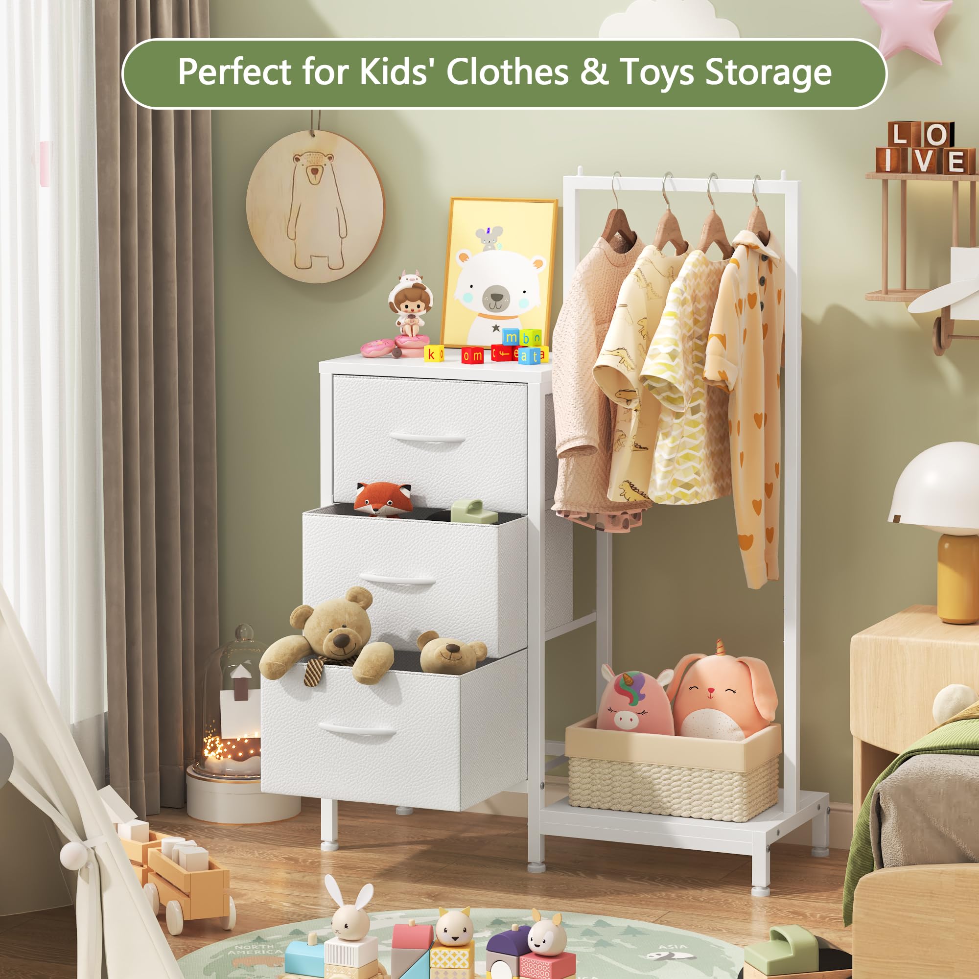 Dresser with Hanging Rack and 3 Drawers