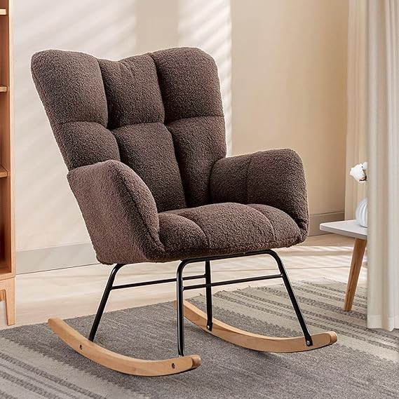 Rocking Chair, Teddy Upholstered Glider Rocker with High