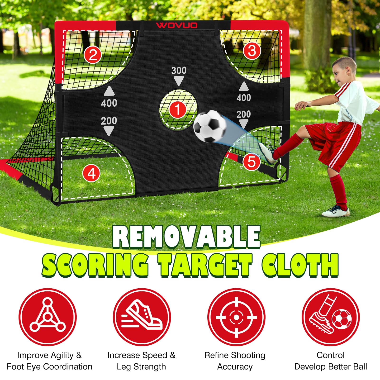 Portable Soccer Goals Set of 2 - 6x4 ft with Training Equipment