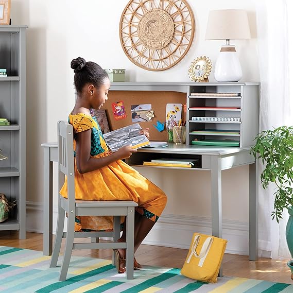 Kids Media Desk and Chair Set - Navy: Student's Workstation with Storage