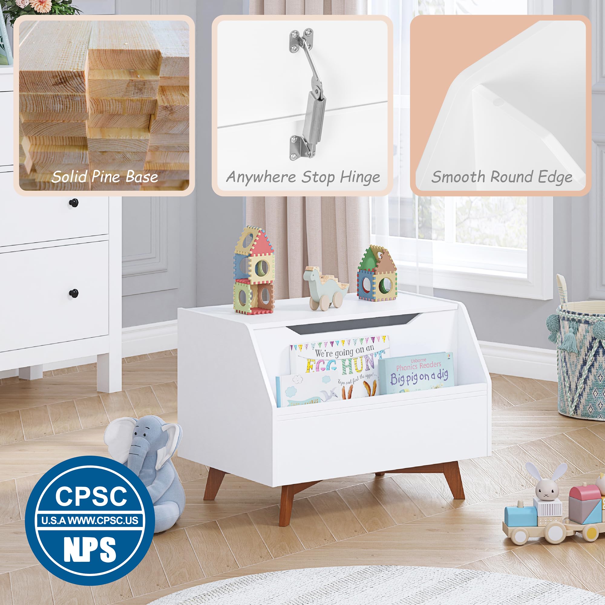Kids Toy Box, Wooden Toy Chest, Kids Storage Organizer Bench