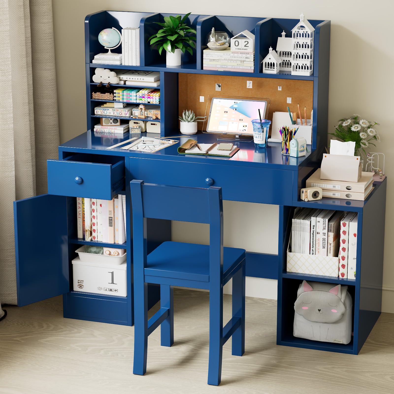 Kids Wooden Desk and Chair Set with Storage