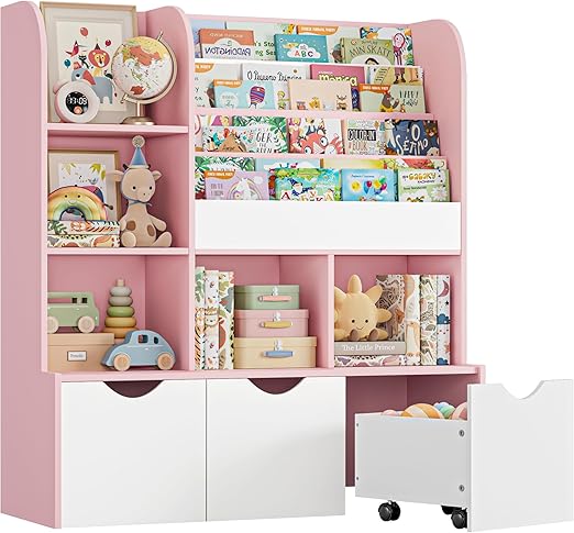47'' Kids Bookcase and Bookshelf, Multifunctional Bookcase