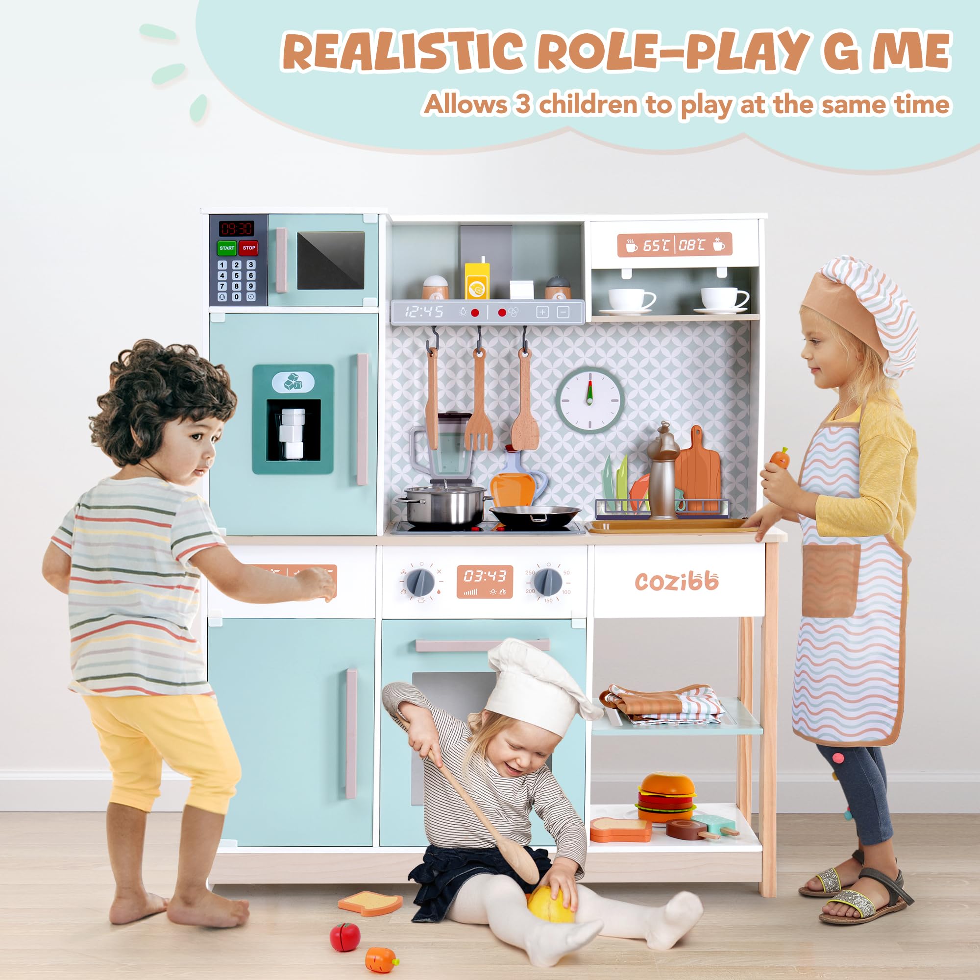 Wooden Play Kitchen Set for Kids Ages 3-8