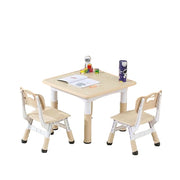 MWBrown-2chairs Kids Table and Chairs, Height-Adjustable Toddler Table and Chair Set