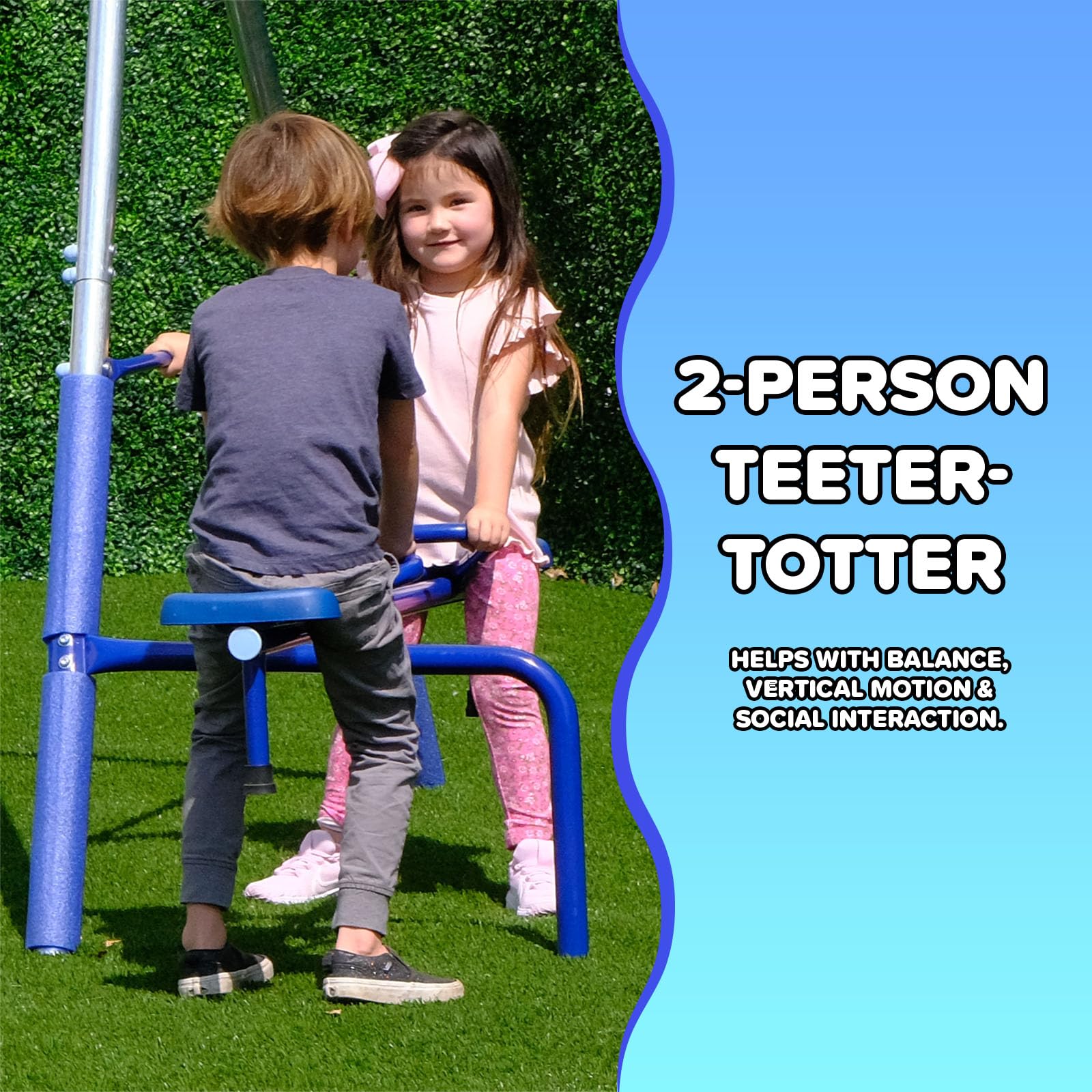 Metal Swing Set with Slide and Teeter Totter for Kids Outdoor Playground