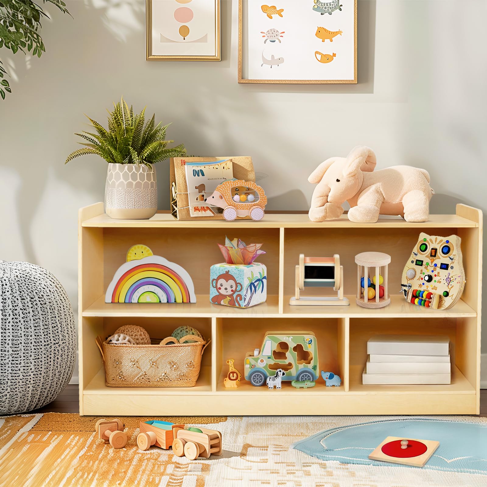 Montessori Shelf, Wooden Toy Storage Organizer for Books Toys, 2 Shelf Bookcase