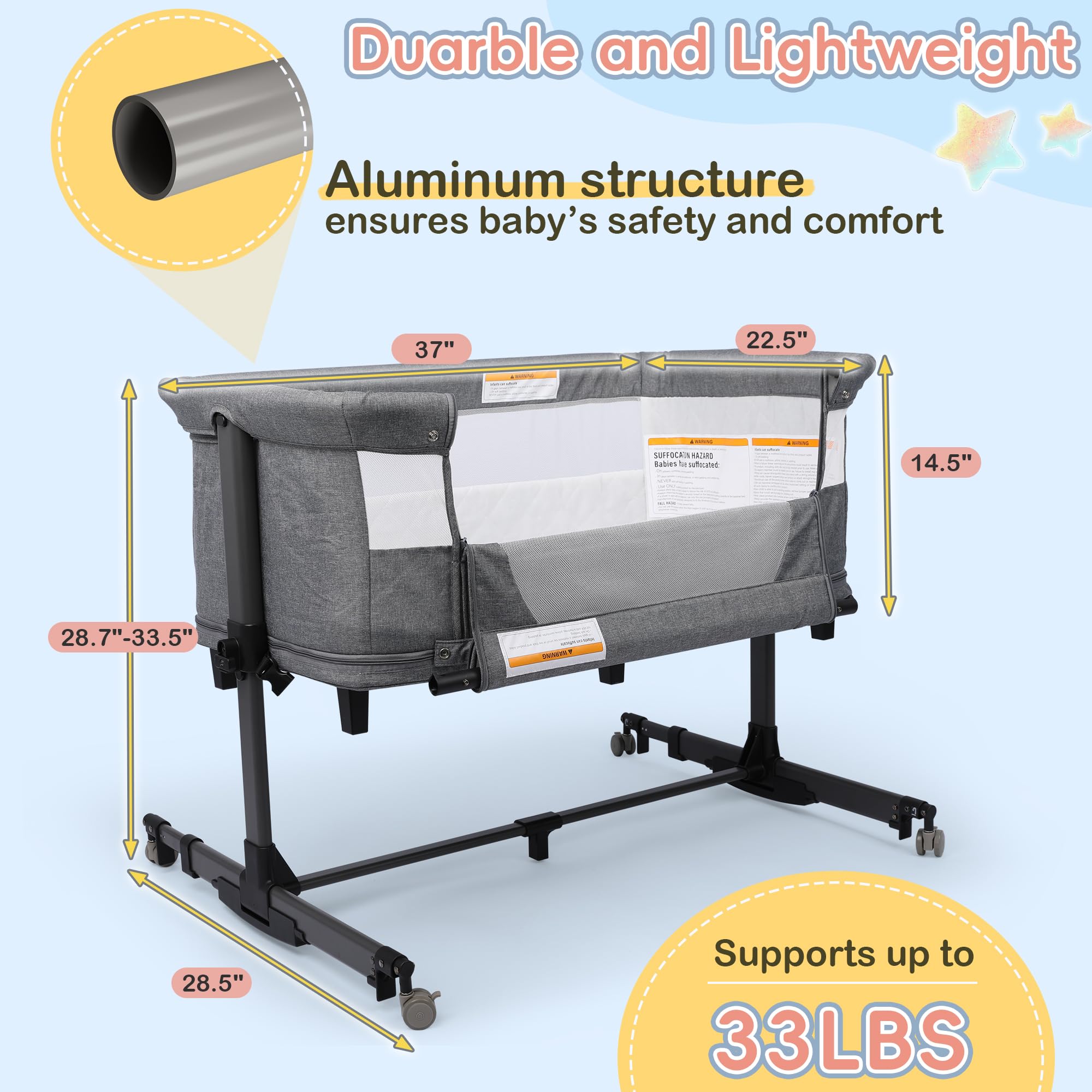 5-in-1 Baby Bassinet Bedside Sleeper with Diaper Changing Station