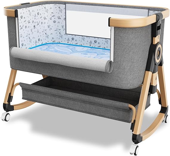 3 in 1 Baby Bassinet,Bedside Sleeper with Storage Basket and Wheels