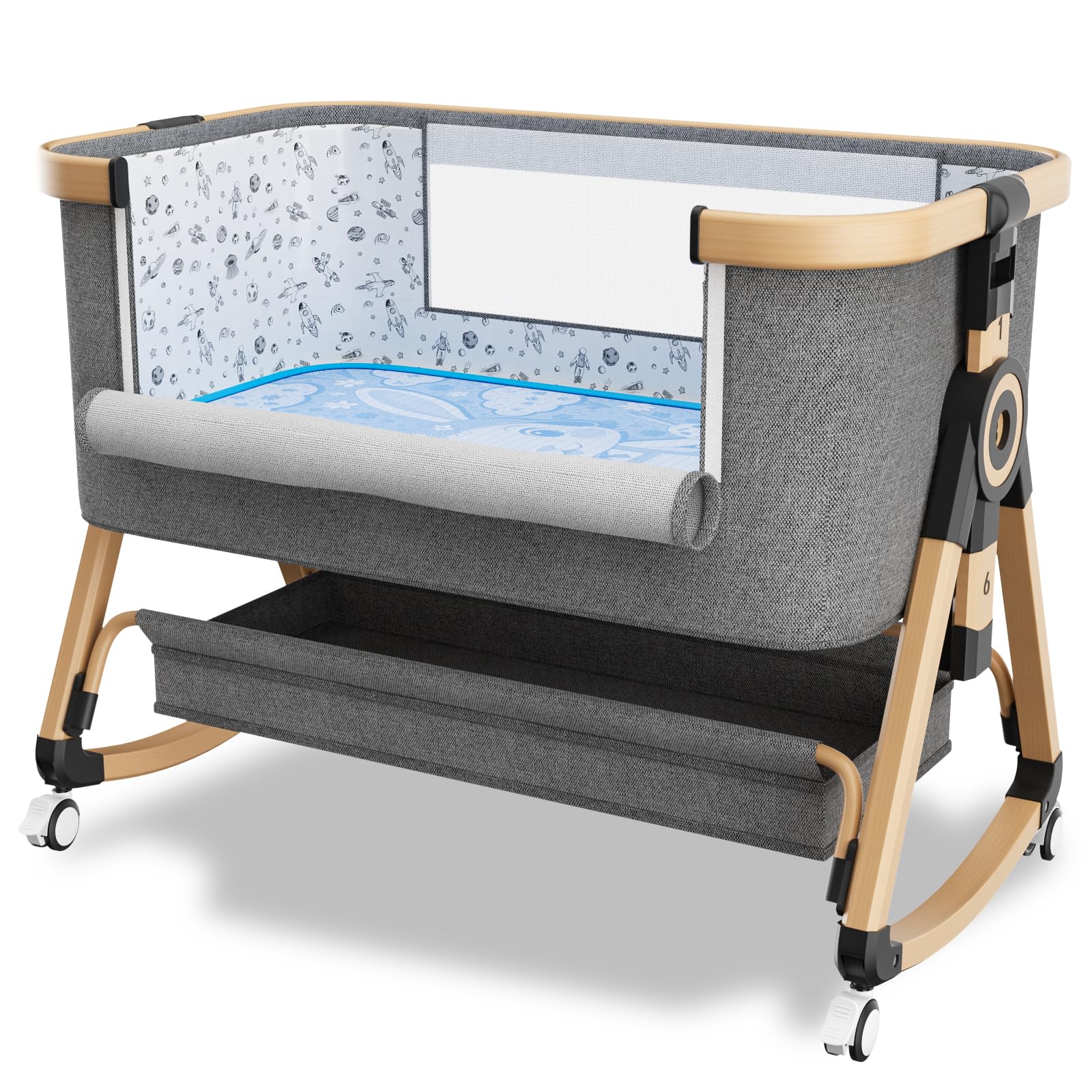 3 in 1 Baby Bassinet,Bedside Sleeper with Storage Basket and Wheels