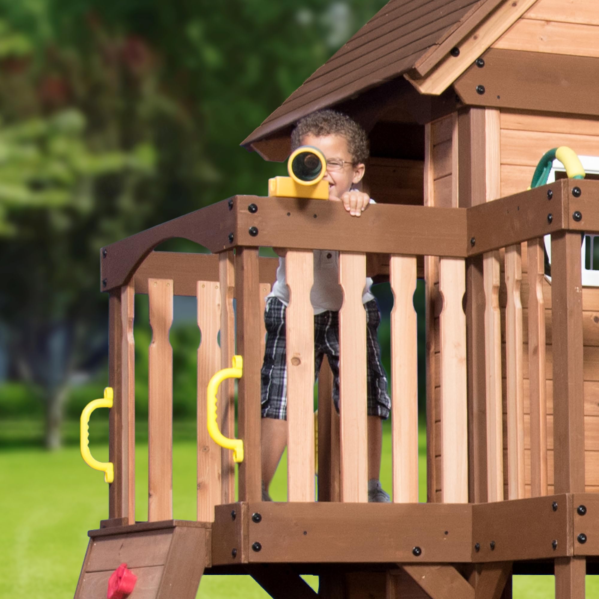 Cedar Wood Swing Set with Clubhouse and Wave Slide