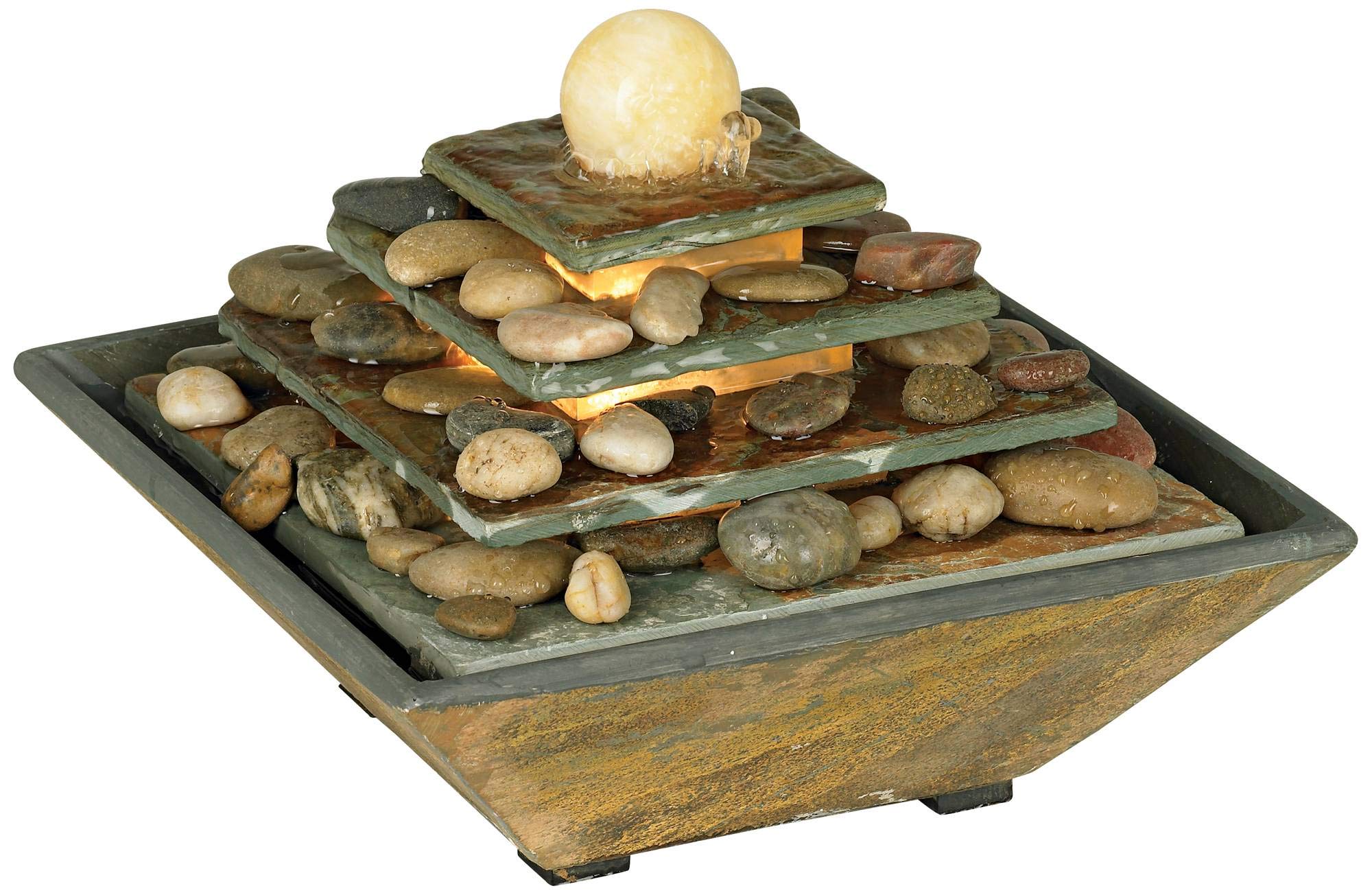 Pyramid Slate Stone Tabletop Fountain with LED Light