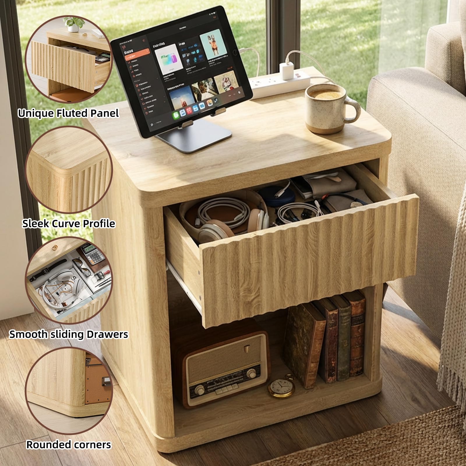 Large Modern Nightstand with Drawer Storage