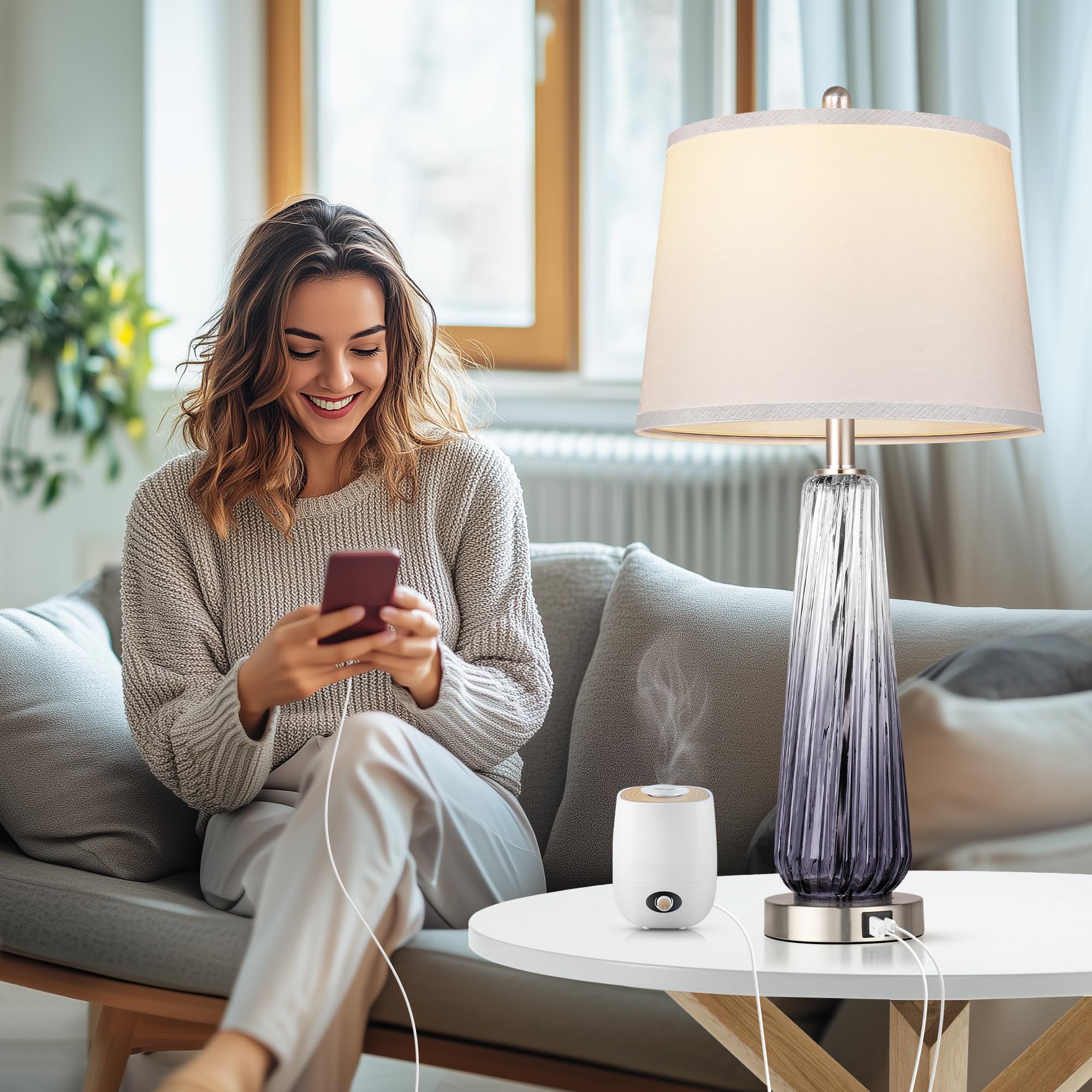 Lamps Set of 2, Modern Bedside Lamps for Bedrooms with USB A+C