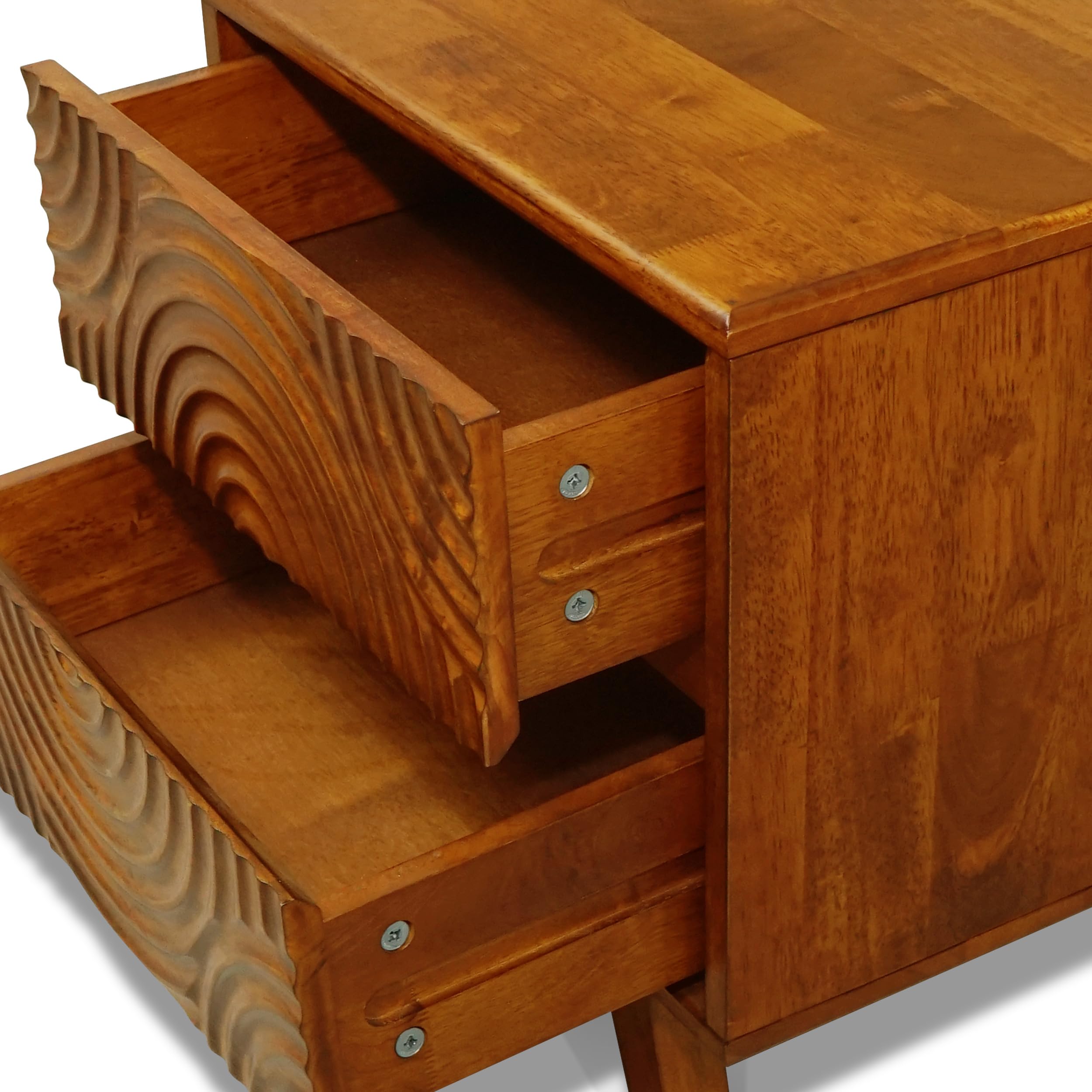 Solid Wood 2-Drawer Nightstand with Carved Front