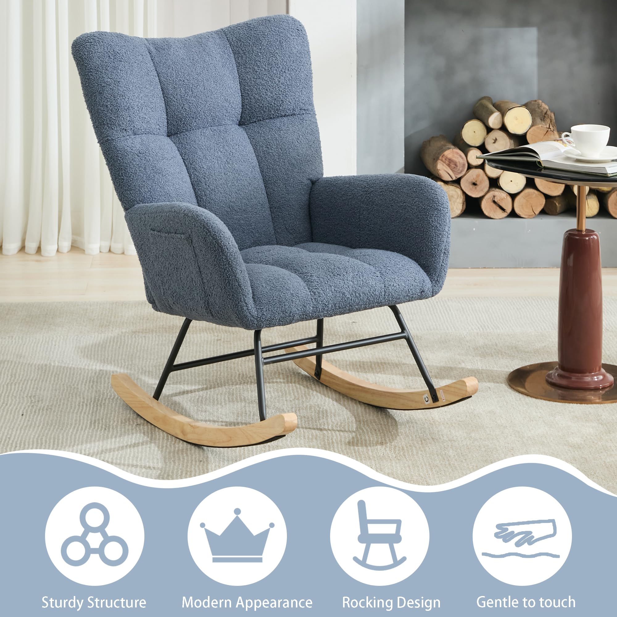 Teddy Upholstered Rocking Chair with High Backrest