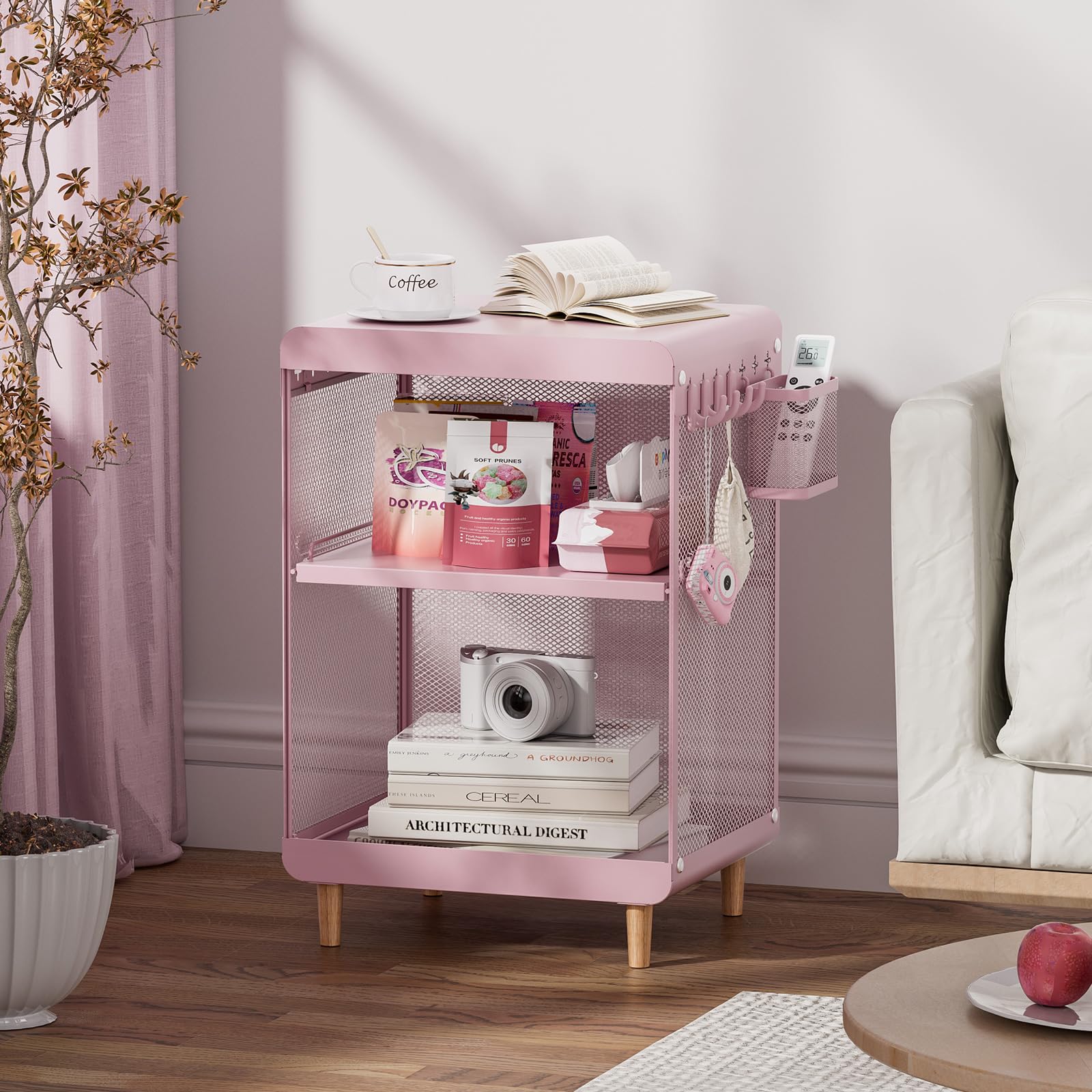 Kids Nightstand with Storage Shelves