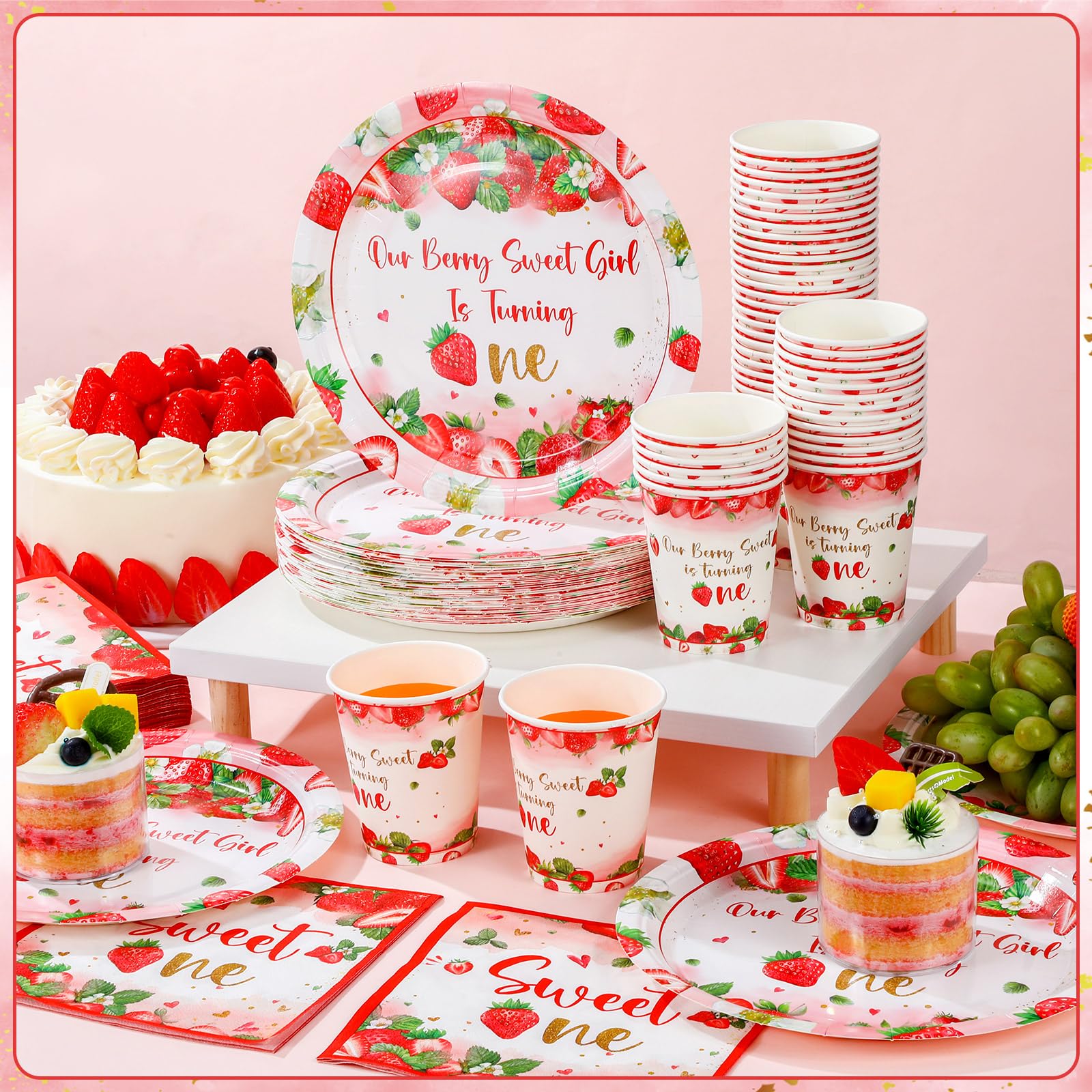 200 Pcs Strawberry 1st Birthday Decorations Sweet One Themed Baby Shower Party