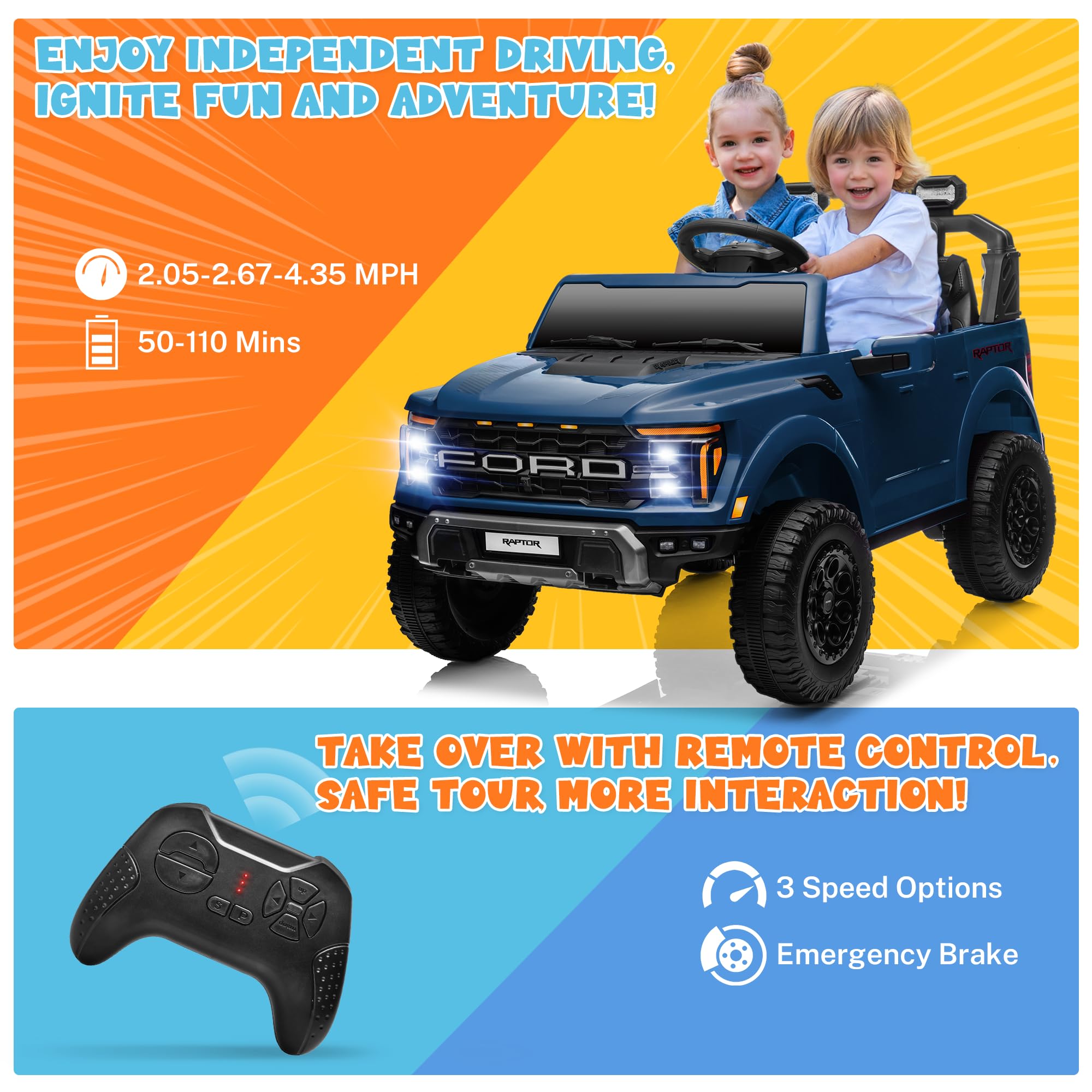24V Licensed Ford F-150 Raptor Kids Ride-On Truck