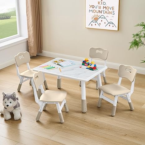 Toddler Table and 2 Chairs Set, Height Adjustable Kids Table and Chairs