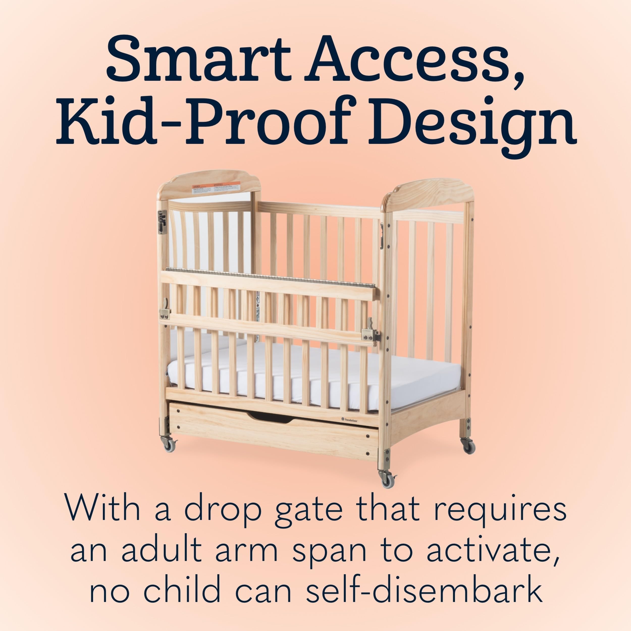 SafeReach Commercial Crib with ClearView Panels and Drop Gate