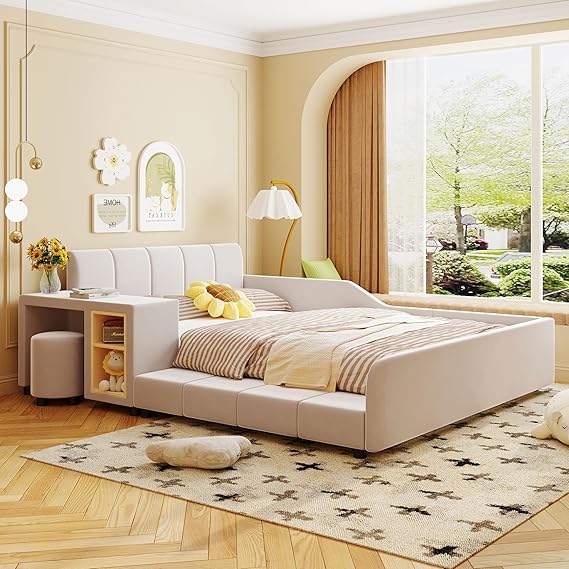 Full Size Velvet Bed Frames Upholstered Grounded Bed