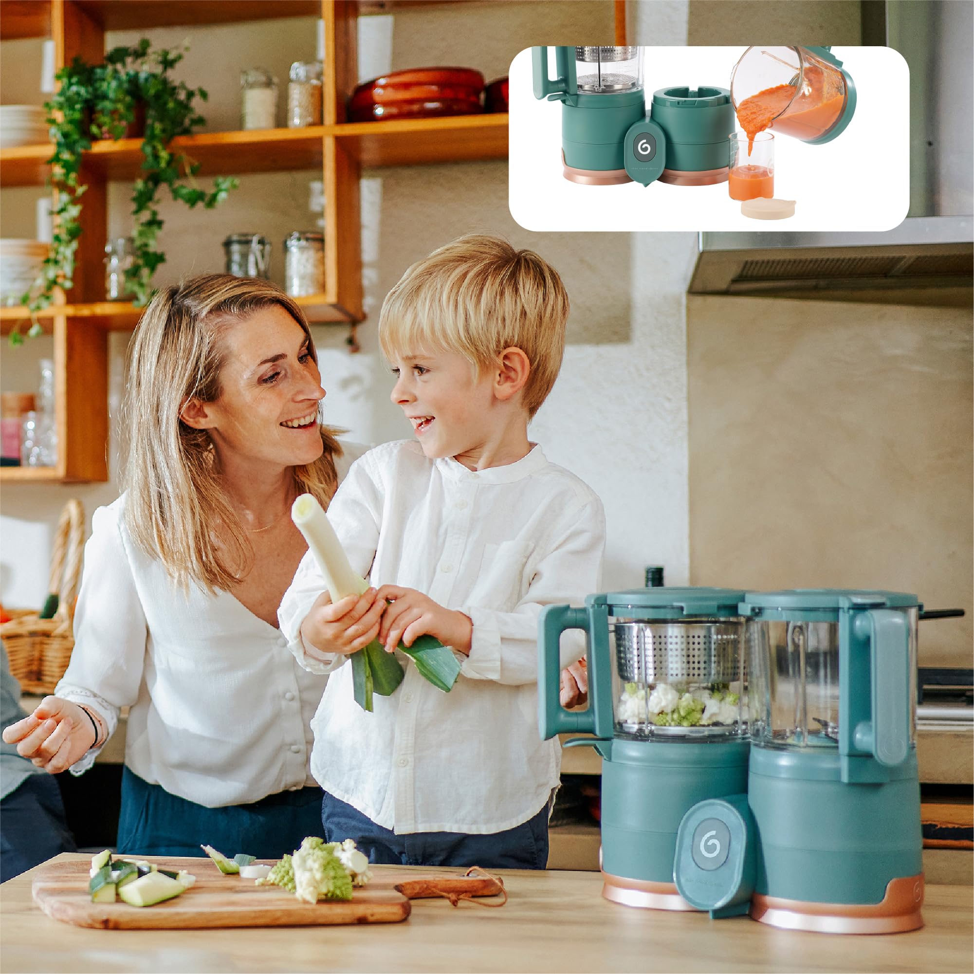 Babymoov Duo Meal Glass Exclusive Bundle - Eco-Friendly Baby Food Maker with Non-Toxic Glass Steamer & Blender, Stainless Steel Basket, XL Capacity (Set of 4 Glass Containers Included)