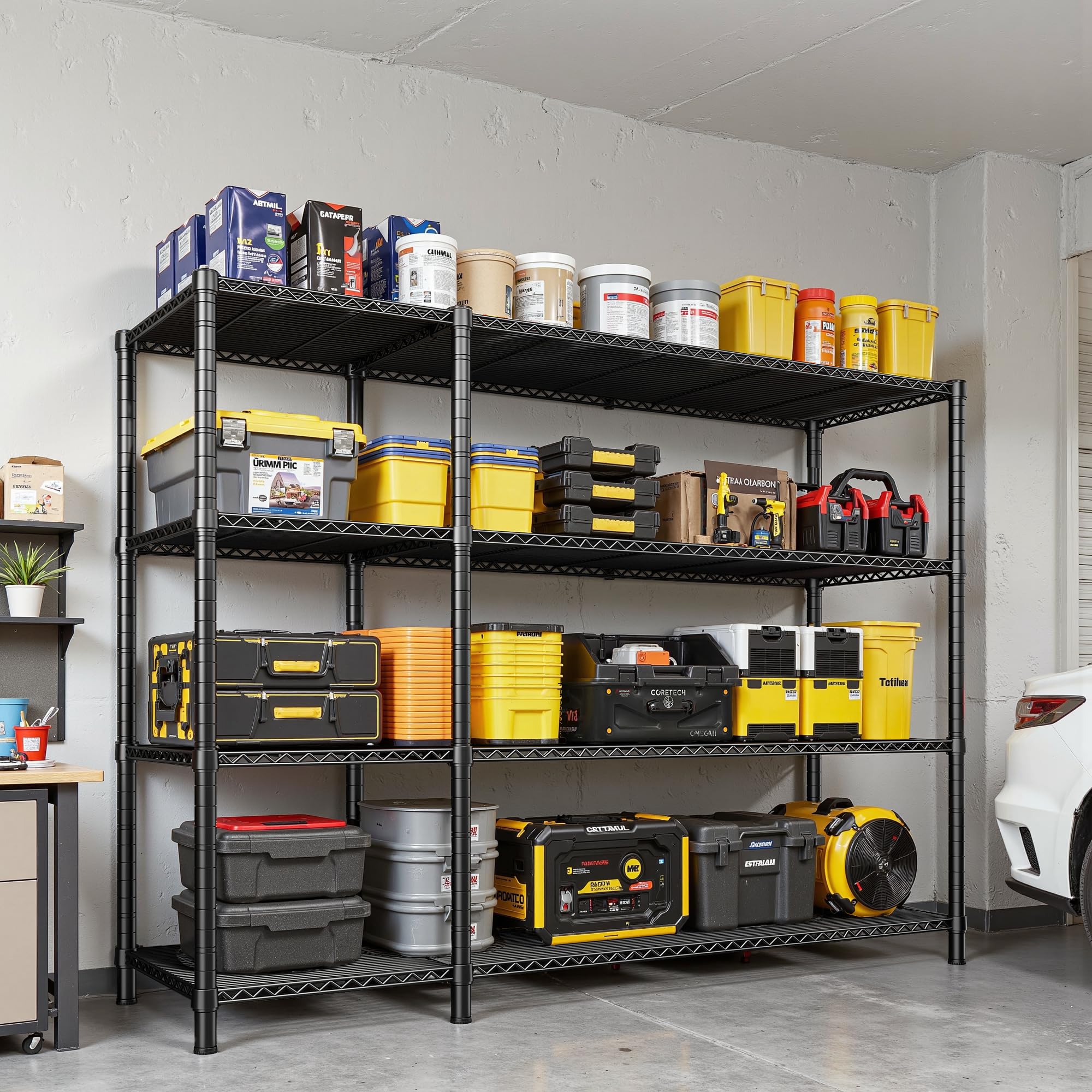 Wide Metal Storage Shelving Unit 4-Tier Heavy Duty Wire Rack