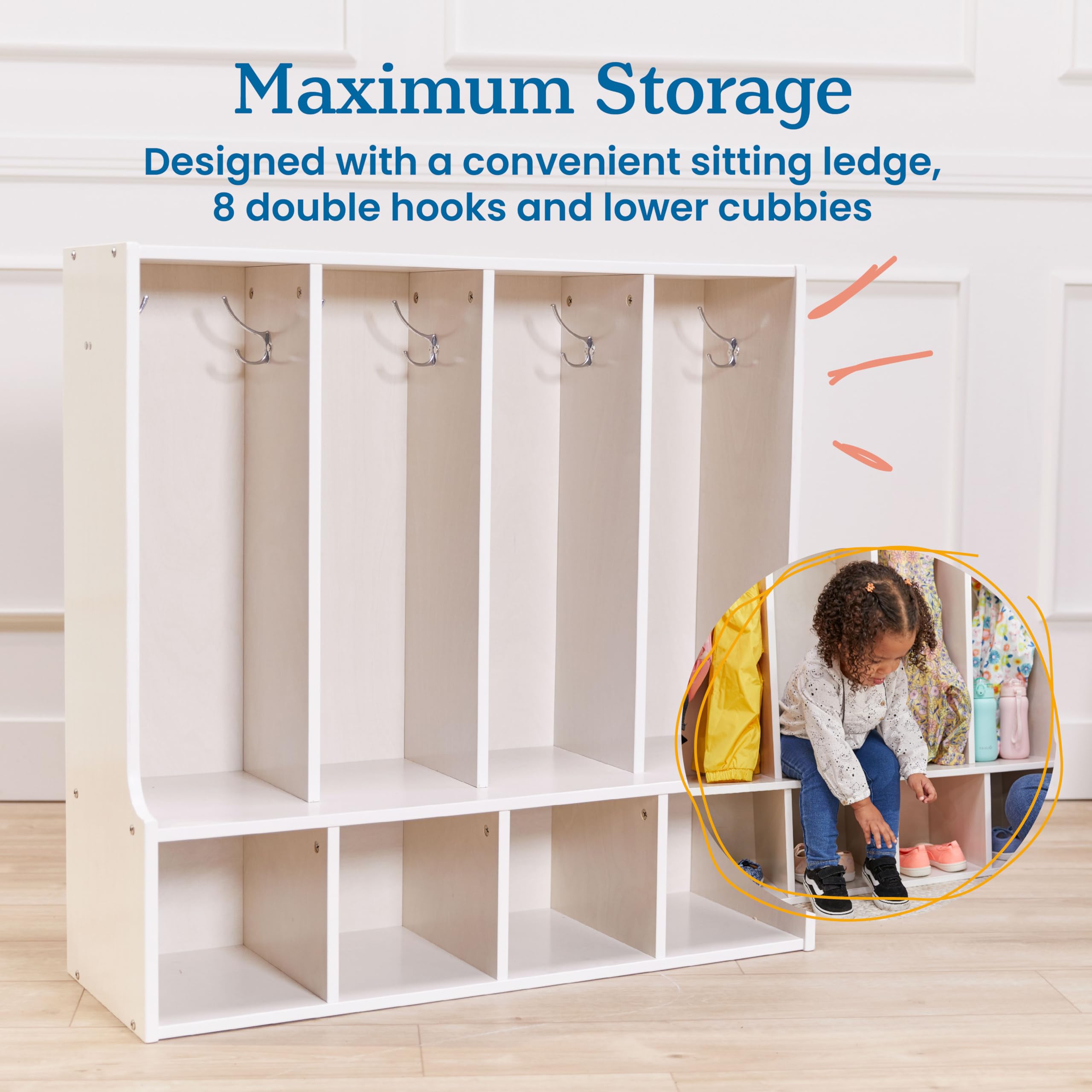 4-Section Toddler Coat Locker with Bench