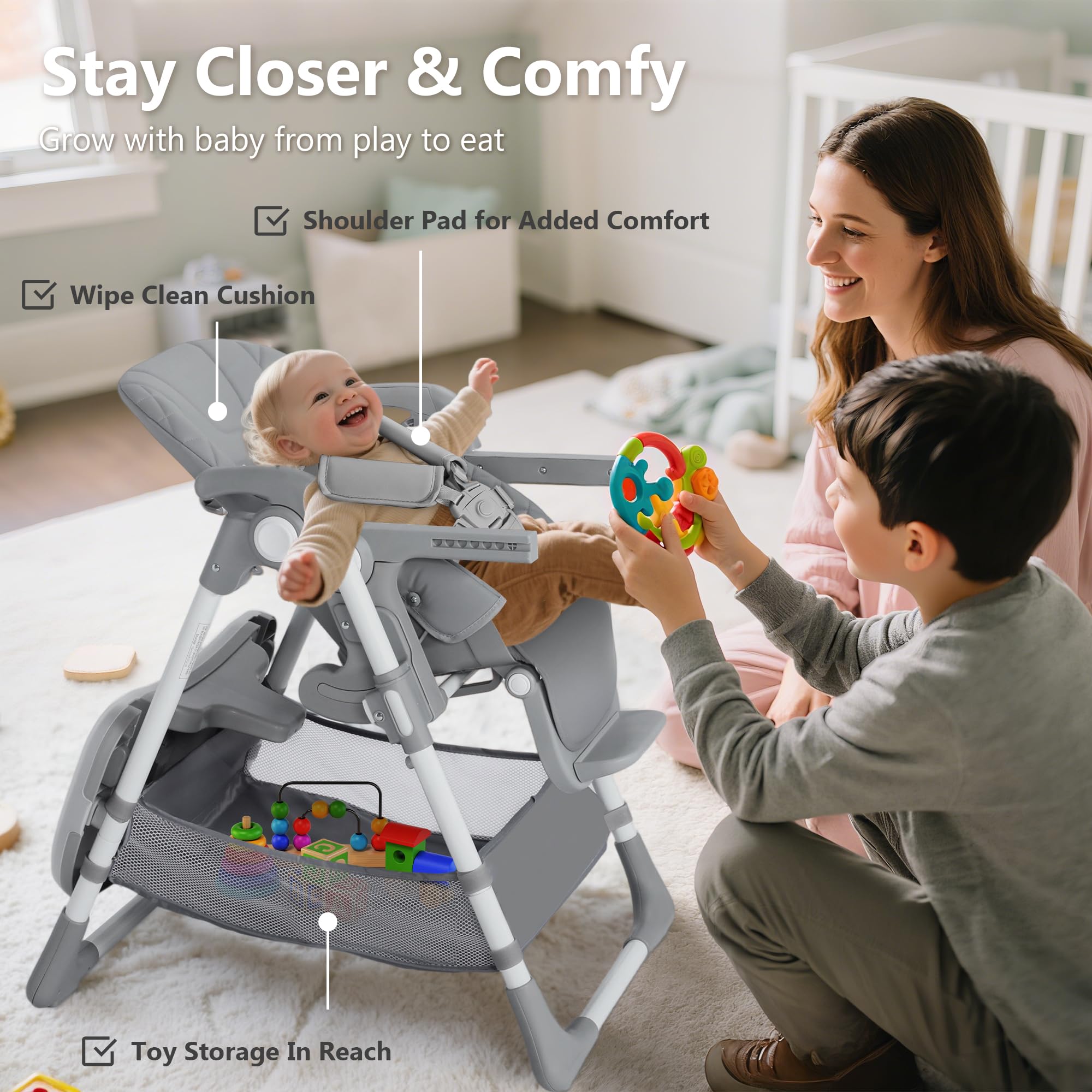 Convertible Baby High Chair with Adjustable Height and Removable Tray